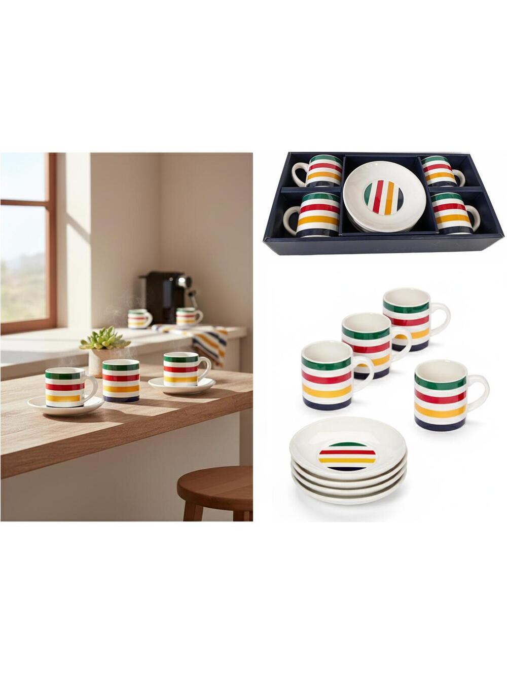 Hudson's Bay Company Stripes Espresso Set China | 8-Piece Multicolored HBC Cups